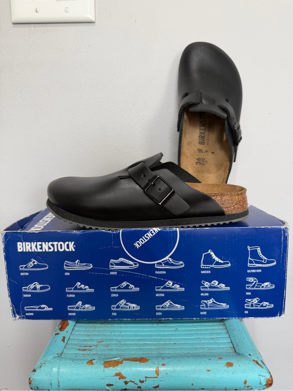 Birkenstock Boston BS Black Leather Narrow Size 36